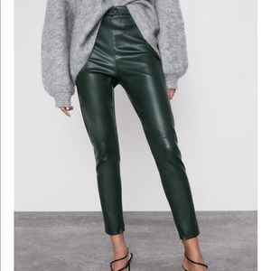 BNWT ZARA forest green faux leather pants tapered- perfect for falll!!!